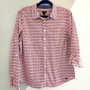 Talbots apple novelty print button front shirt 16